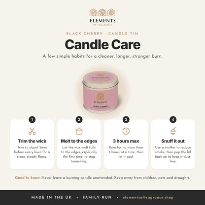 Candle care tips for the Black Cherry Candle Tin