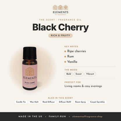 Black Cherry Fragrance Oil scent profile: rich & fruity with notes of ripe cherries, rum, vanilla