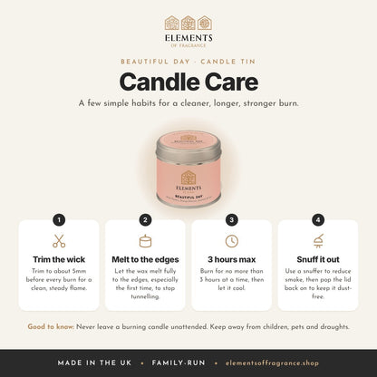 Candle care tips for the Beautiful Day Candle Tin