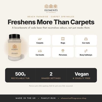 Beach Paradise Carpet Sprinkles: where to use, carpets, rugs, car mats, car boots, pet areas and hallways