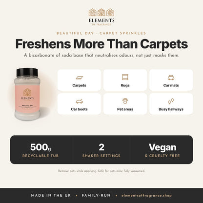 Beautiful Day Carpet Sprinkles: where to use, carpets, rugs, car mats, car boots, pet areas and hallways