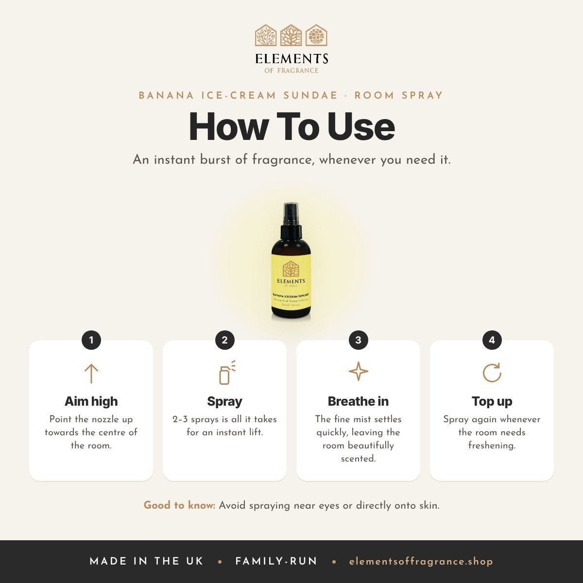 How to use the Banana Ice-cream Sundae Room Spray