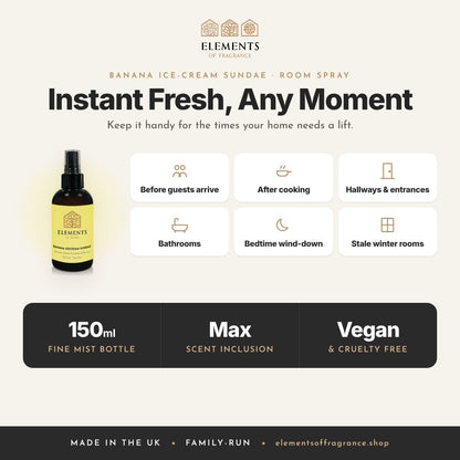 Banana Ice-cream Sundae Room Spray: when to spray, before guests, after cooking, hallways, bathrooms and more