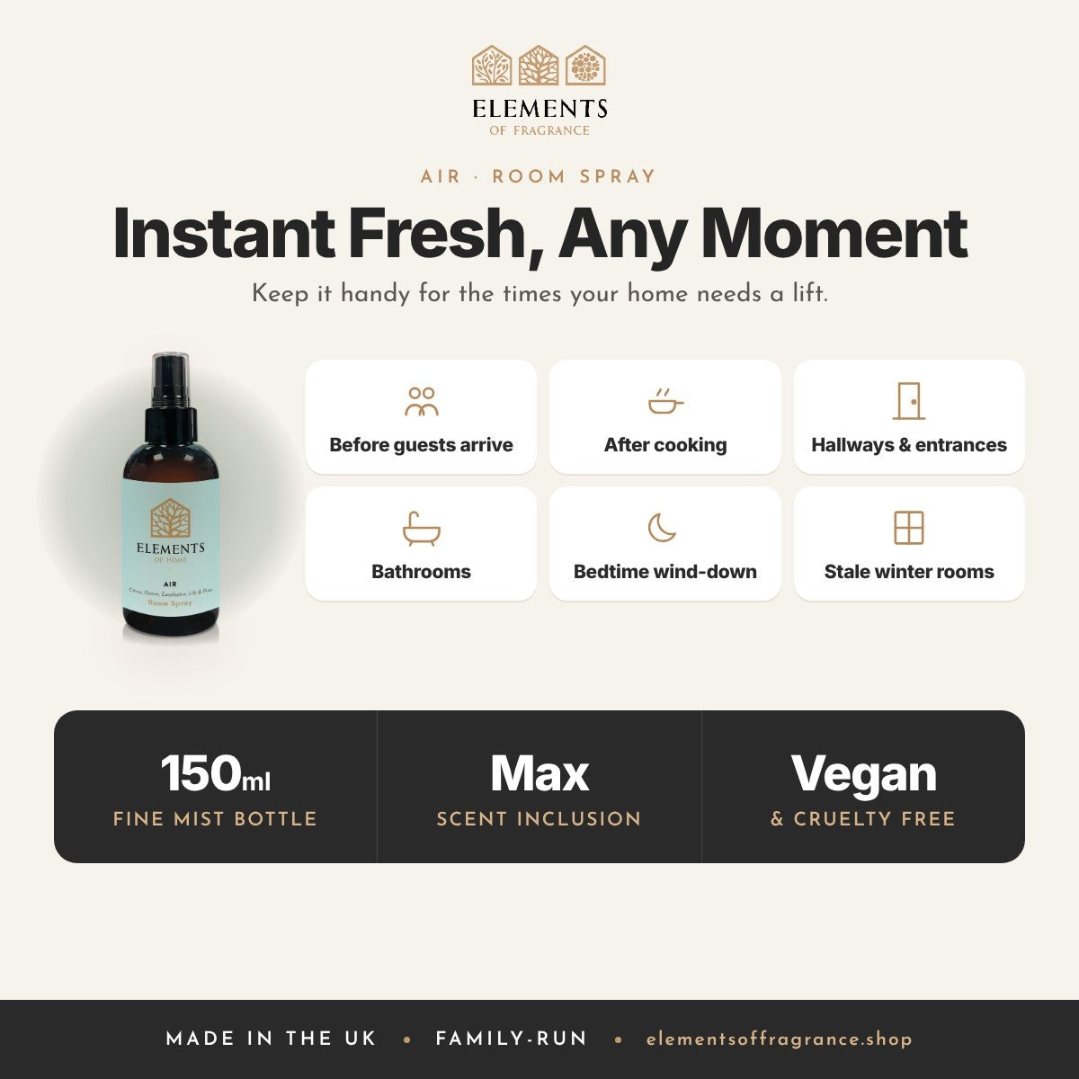 Air Room Spray: when to spray, before guests, after cooking, hallways, bathrooms and more
