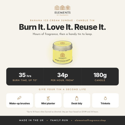 Banana Ice-cream Sundae Candle Tin: up to 35 hours burn time, from 34p per hour, reusable tin