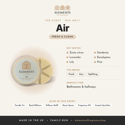 Air Wax Melt scent profile: fresh & clean with notes of zesty citrus, lavender, lily, gardenia, eucalyptus, pine