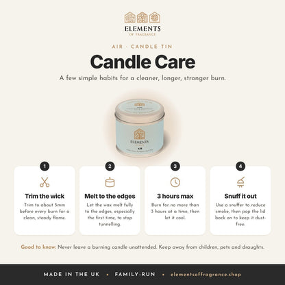 Candle care tips for the Air Candle Tin