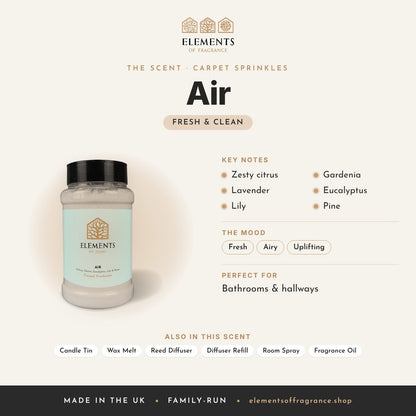 Air Carpet Sprinkles scent profile: fresh & clean with notes of zesty citrus, lavender, lily, gardenia, eucalyptus, pine