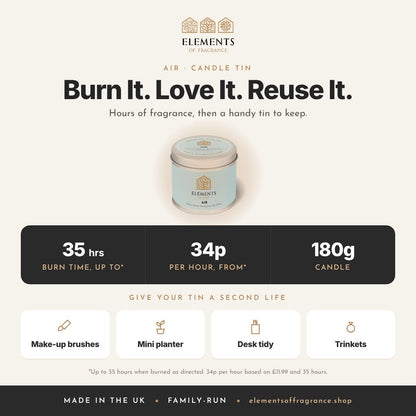 Air Candle Tin: up to 35 hours burn time, from 34p per hour, reusable tin