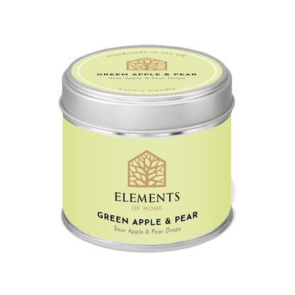 Green Apple & Pear scented candle in a 180g tin – Elements of Fragrance