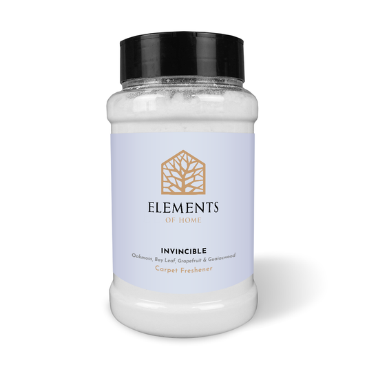 Invincible scented carpet sprinkles in a shaker tub – Elements of Fragrance