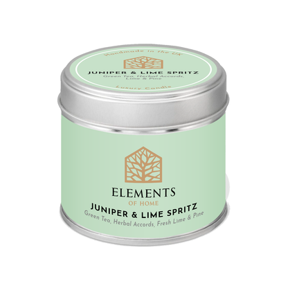 Juniper & Lime Spritz scented candle in a 180g tin – Elements of Fragrance