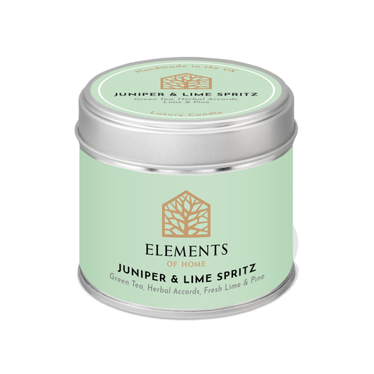 Juniper & Lime Spritz scented candle in a 180g tin – Elements of Fragrance