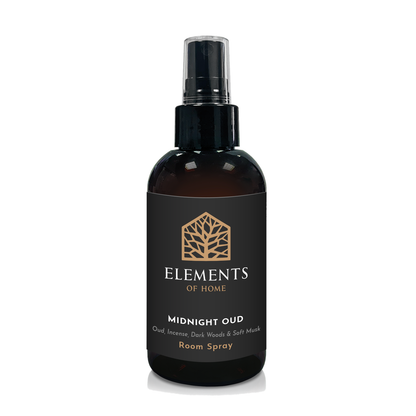 Midnight Oud 150ml room spray in an amber glass spray bottle – Elements of Fragrance