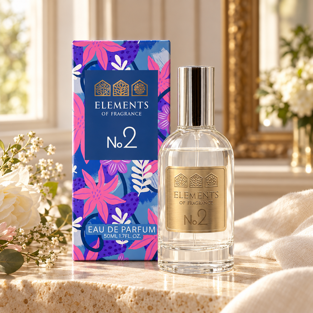 No02 Inspired by Diamonds 50ml eau de parfum styled on a marble table in a sunlit room – Elements of Fragrance