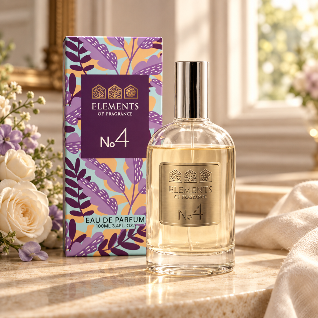 No04 Inspired by Alien 100ml eau de parfum styled on a marble table in a sunlit room – Elements of Fragrance