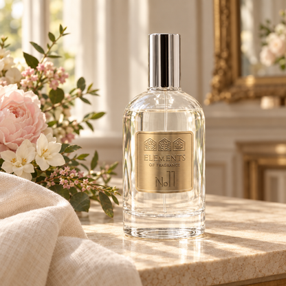 No11 Inspired by Candy 100ml eau de parfum styled on a marble table in a sunlit room – Elements of Fragrance