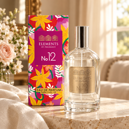 No12 Inspired by Daisy 100ml eau de parfum styled on a marble table in a sunlit room – Elements of Fragrance