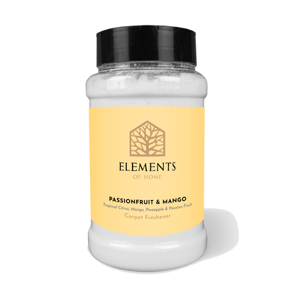 Passionfruit & Mango scented carpet sprinkles in a shaker tub – Elements of Fragrance