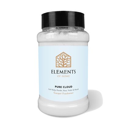 Pure Cloud scented carpet sprinkles in a shaker tub – Elements of Fragrance