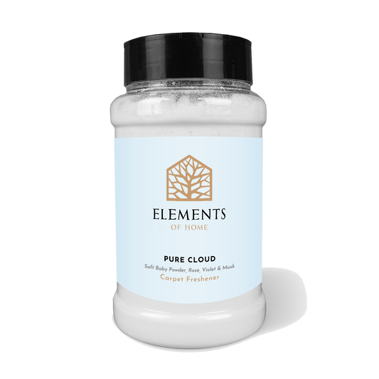 Pure Cloud scented carpet sprinkles in a shaker tub – Elements of Fragrance