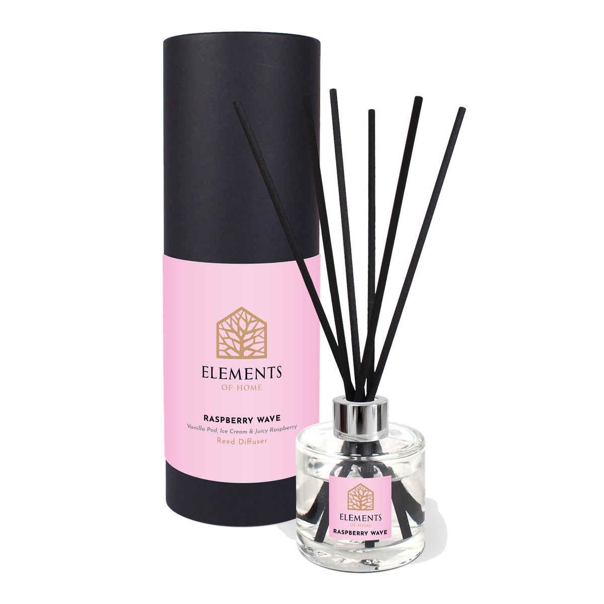Raspberry Wave 100ml reed diffuser with black reeds and gift tube – Elements of Fragrance