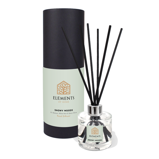 Snowy Woods 100ml reed diffuser with black reeds and gift tube – Elements of Fragrance