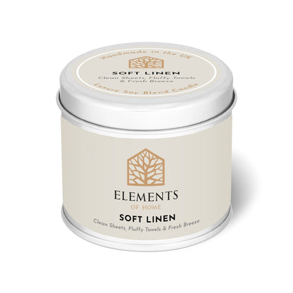 Soft Linen scented candle in a 180g tin – Elements of Fragrance