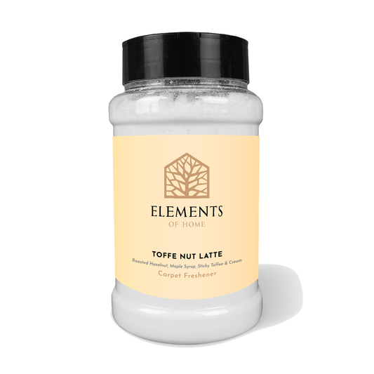 Toffee Nut Latte scented carpet sprinkles in a shaker tub – Elements of Fragrance