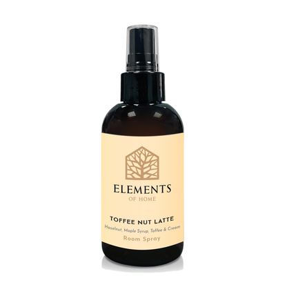 Toffee Nut Latte room spray in an amber glass spray bottle – Elements of Fragrance