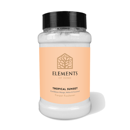 Tropical Sunset scented carpet sprinkles in a shaker tub – Elements of Fragrance