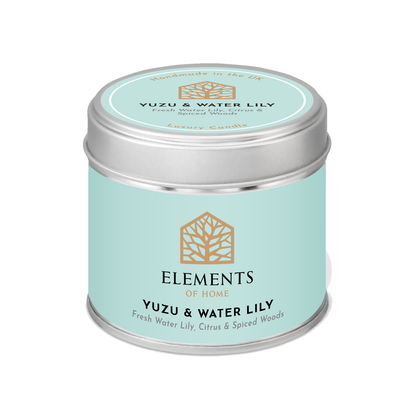 Yuzu & Waterlily scented candle in a 180g tin – Elements of Fragrance