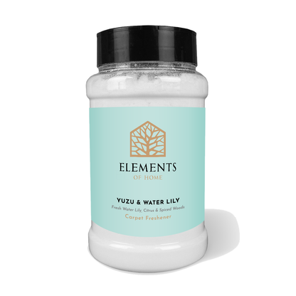 Yuzu & Waterlily scented carpet sprinkles in a shaker tub – Elements of Fragrance